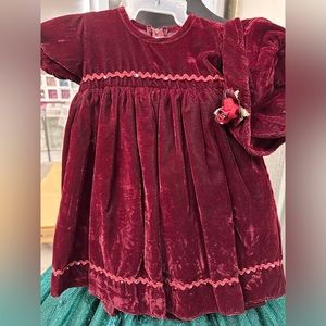 Burgundy baby girl vintage Christmas dress